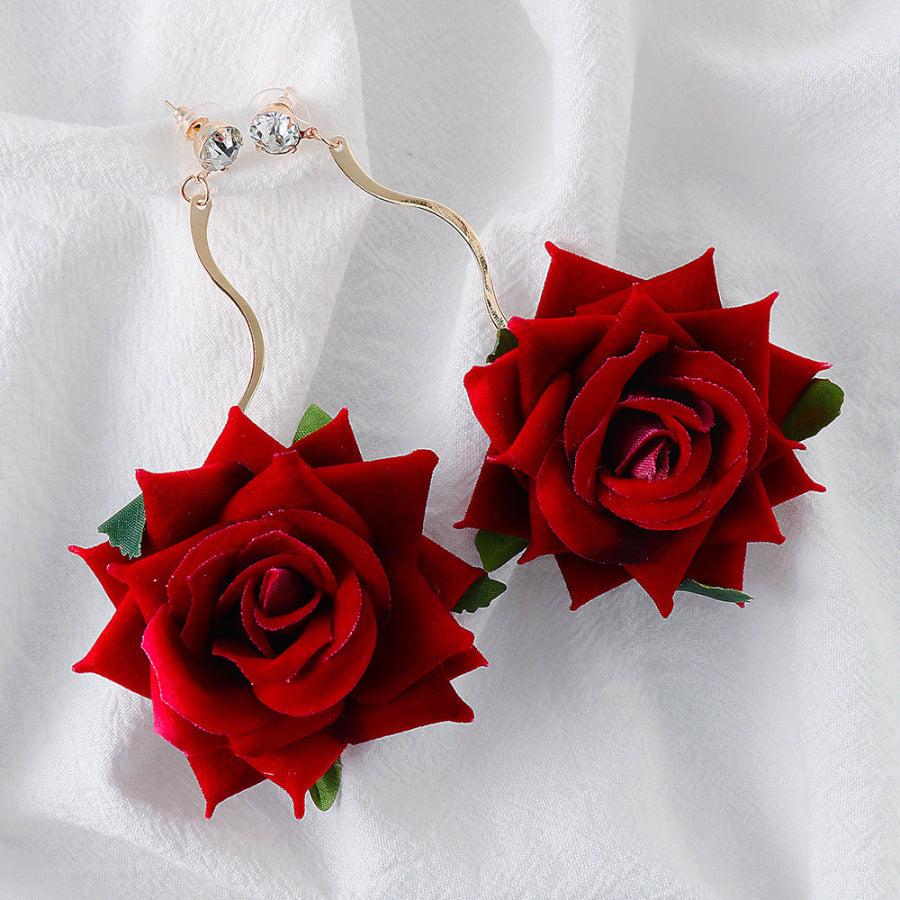 Alloy Rose Dangle Earrings Deep Red / One Size Apparel and Accessories