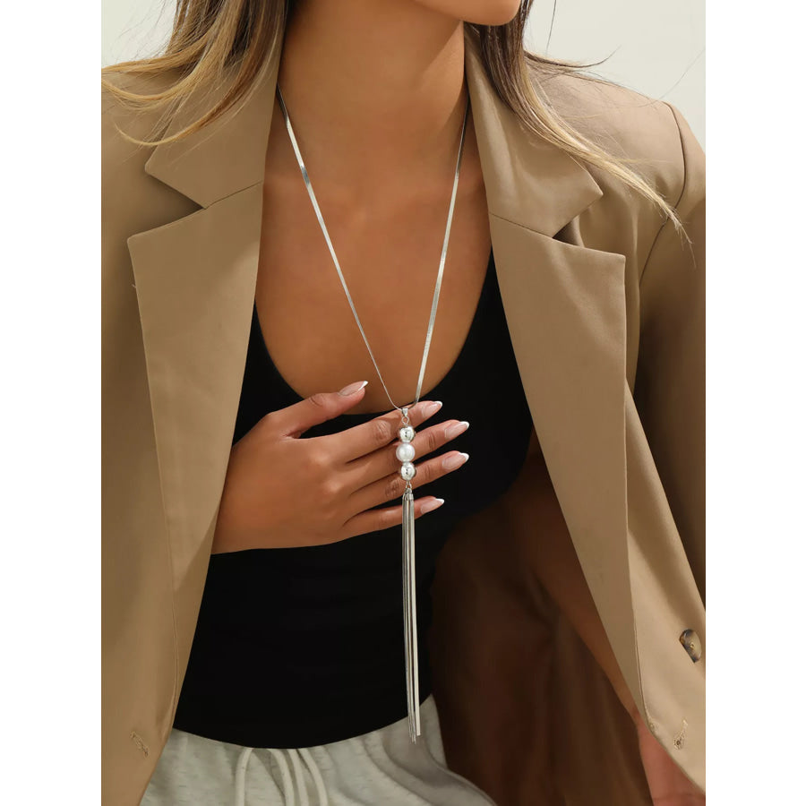 Alloy Silver-Plated Bead Tassel Necklace Silver / onesize Apparel and Accessories