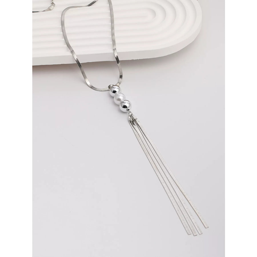 Alloy Silver-Plated Bead Tassel Necklace Silver / onesize Apparel and Accessories