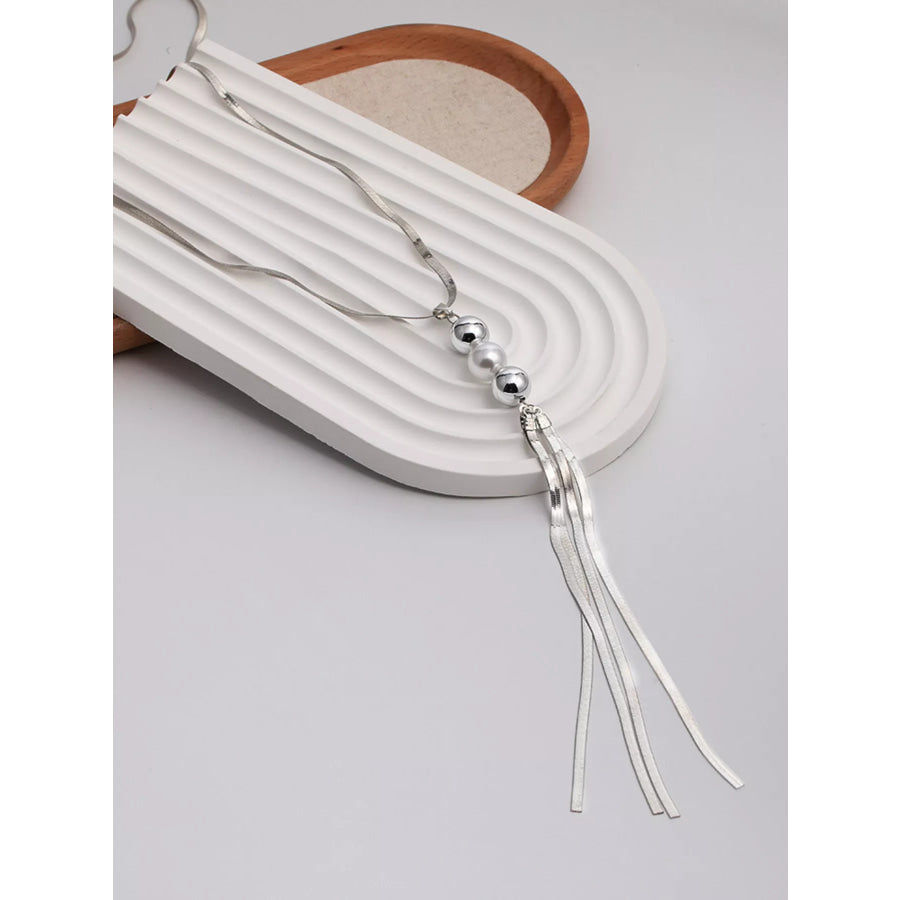 Alloy Silver-Plated Bead Tassel Necklace Silver / onesize Apparel and Accessories