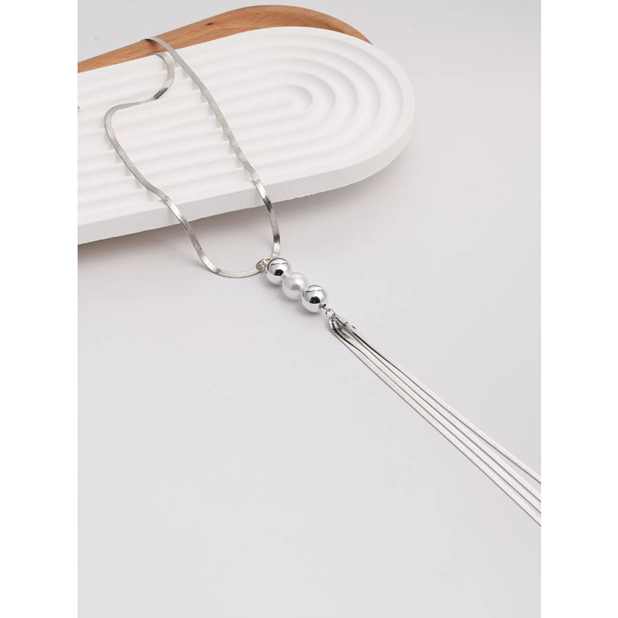 Alloy Silver-Plated Bead Tassel Necklace Silver / onesize Apparel and Accessories