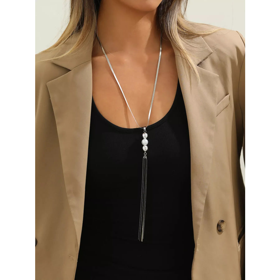 Alloy Silver-Plated Bead Tassel Necklace Silver / onesize Apparel and Accessories