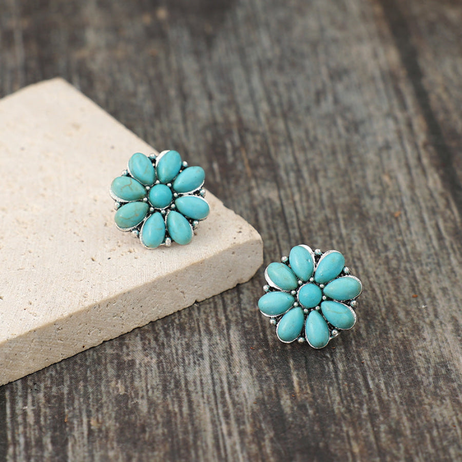 Alloy Turquoise Flower Stud Earrings Turquoise / One Size Apparel and Accessories