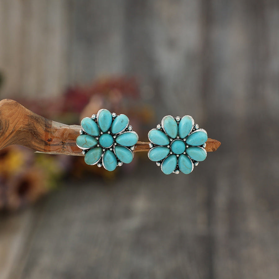 Alloy Turquoise Flower Stud Earrings Turquoise / One Size Apparel and Accessories