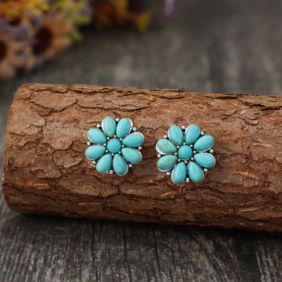 Alloy Turquoise Flower Stud Earrings Turquoise / One Size Apparel and Accessories