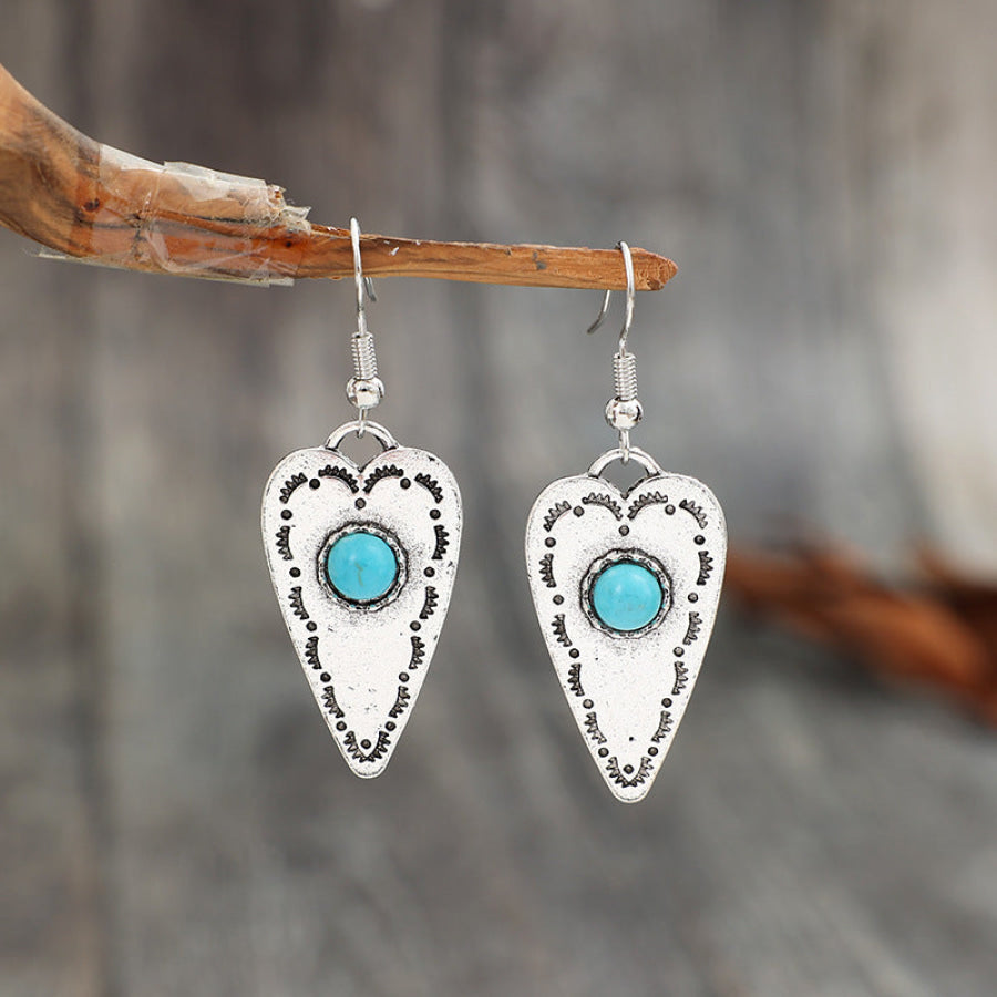 Alloy Turquoise Heart Dangle Earrings Silver / One Size Apparel and Accessories