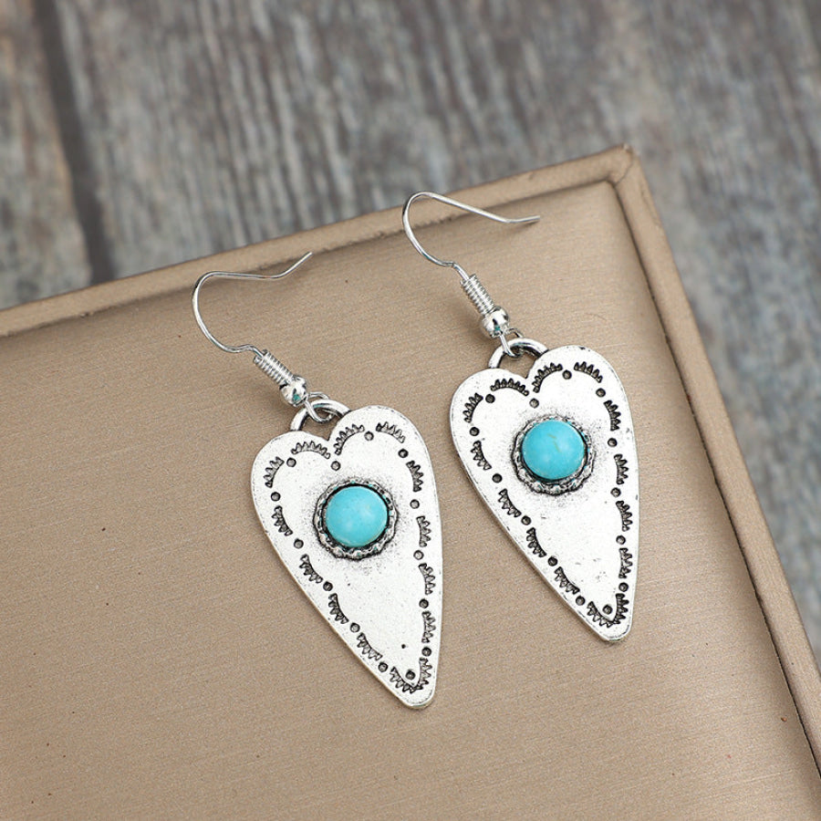 Alloy Turquoise Heart Dangle Earrings Silver / One Size Apparel and Accessories