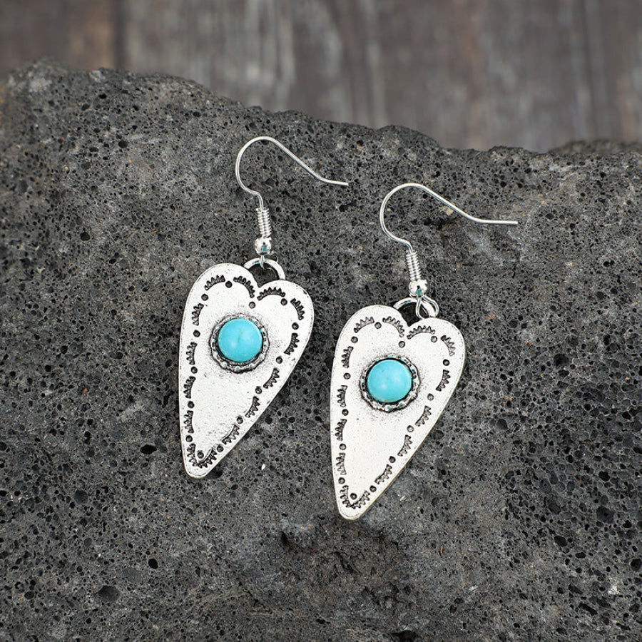 Alloy Turquoise Heart Dangle Earrings Silver / One Size Apparel and Accessories