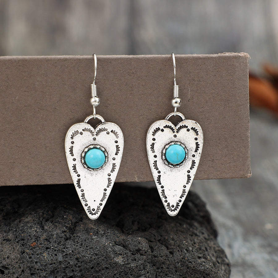 Alloy Turquoise Heart Dangle Earrings Silver / One Size Apparel and Accessories