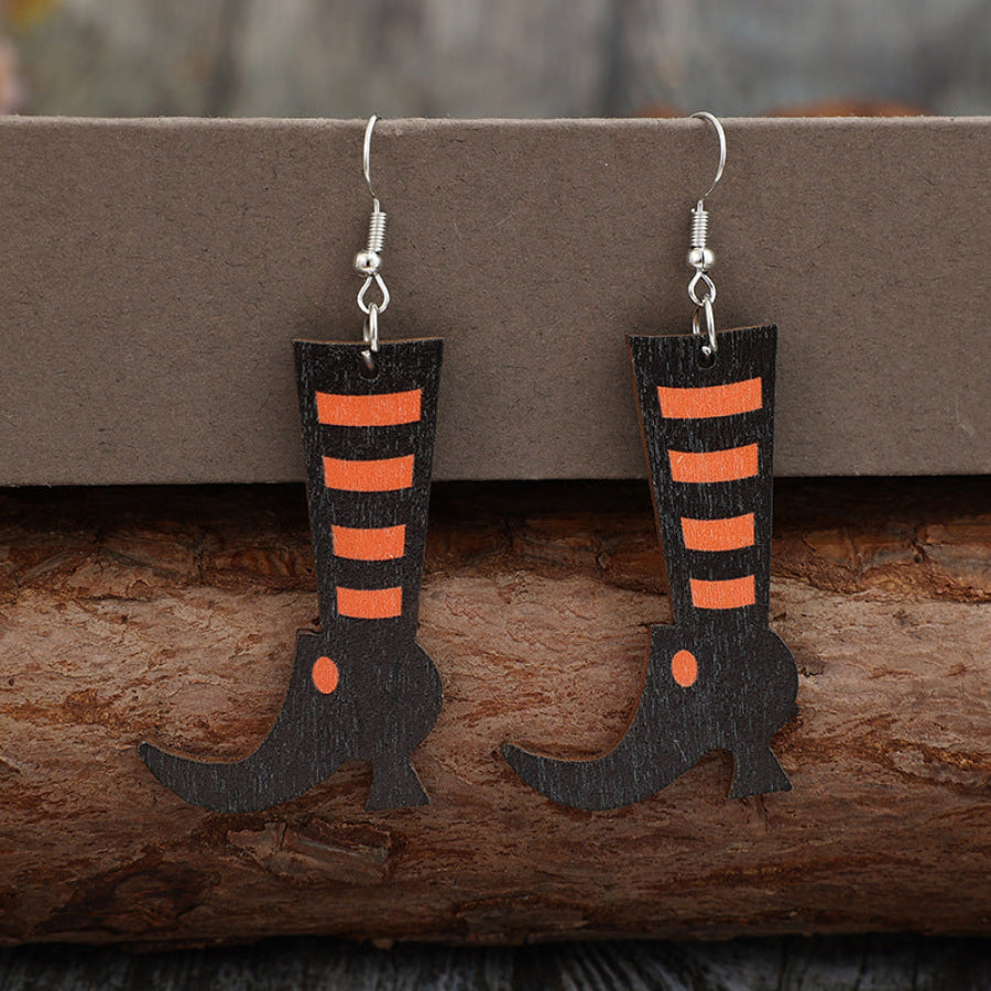 Alloy Wooden Boots Earrings Black / One Size Apparel and Accessories