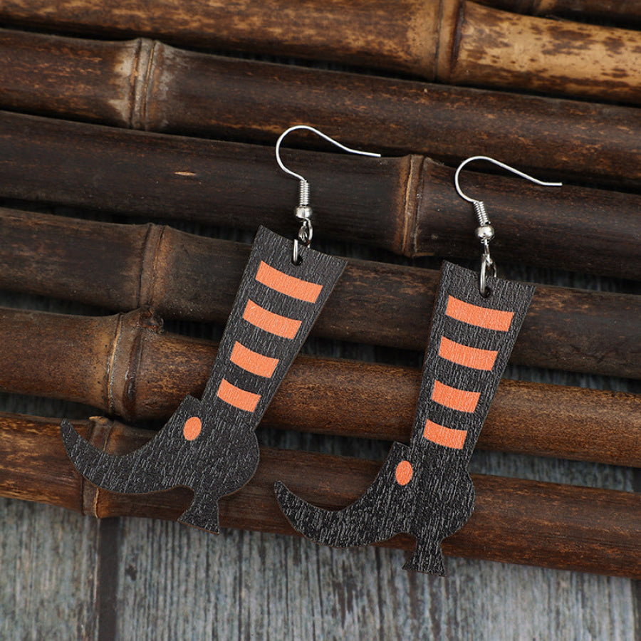 Alloy Wooden Boots Earrings Black / One Size Apparel and Accessories