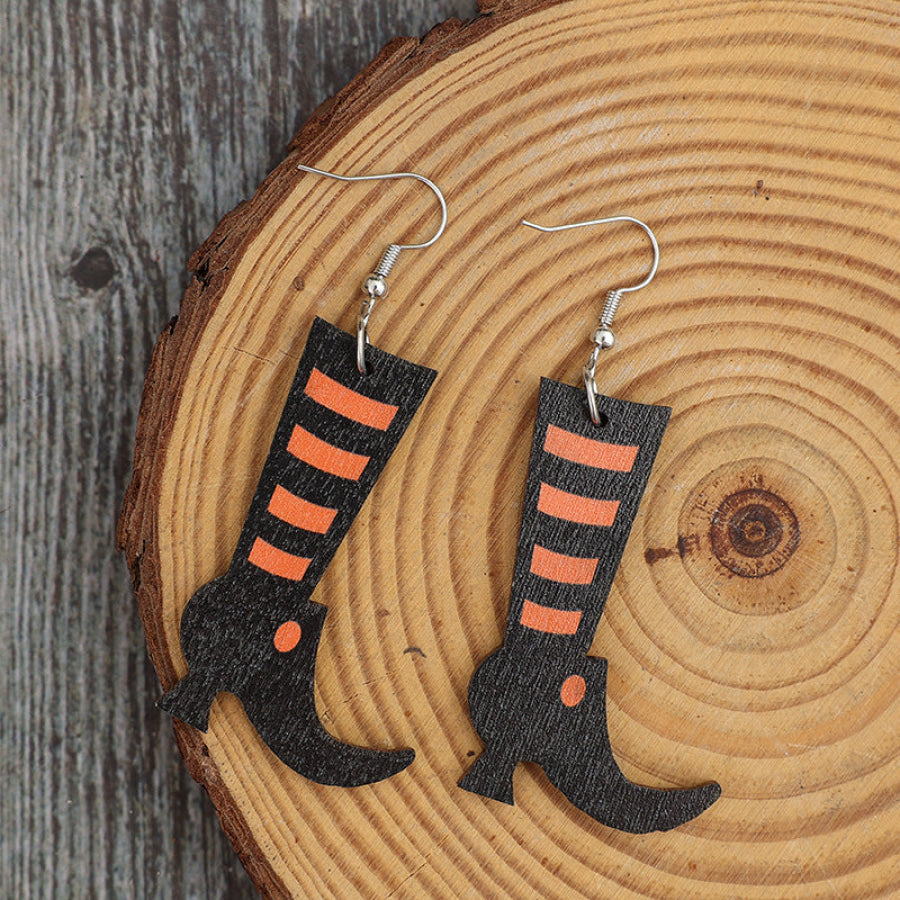 Alloy Wooden Boots Earrings Black / One Size Apparel and Accessories