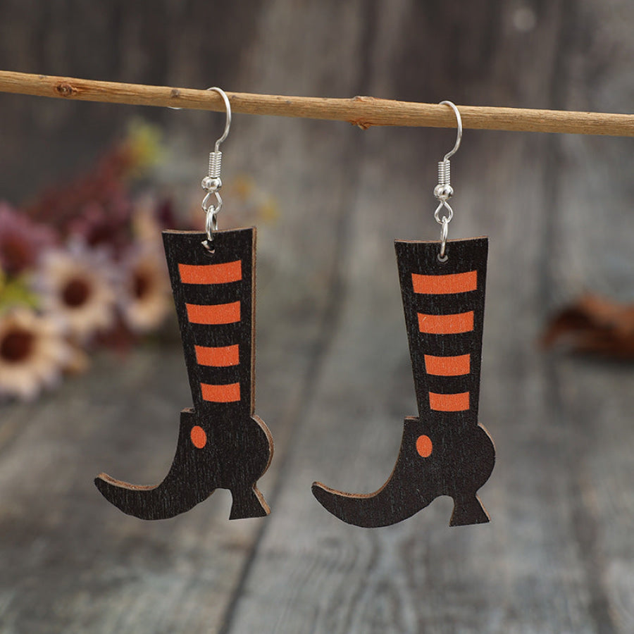 Alloy Wooden Boots Earrings Black / One Size Apparel and Accessories