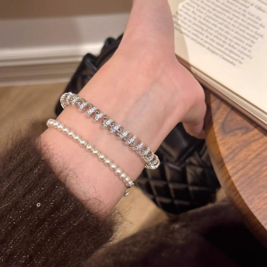 Alloy Zircon Silver-Plated Coil Bracelet Silver / One Size Apparel and Accessories