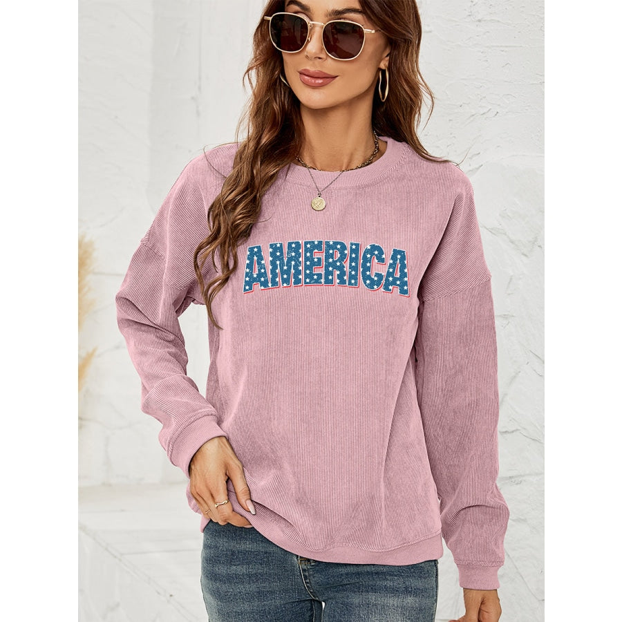 AMERICA Graphic Dropped Shoulder Sweatshirt Dusty Pink / S