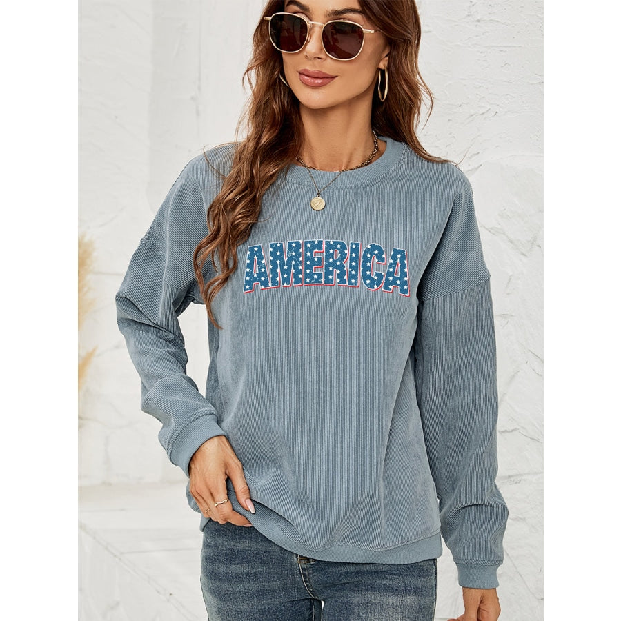 AMERICA Graphic Dropped Shoulder Sweatshirt French Blue / S