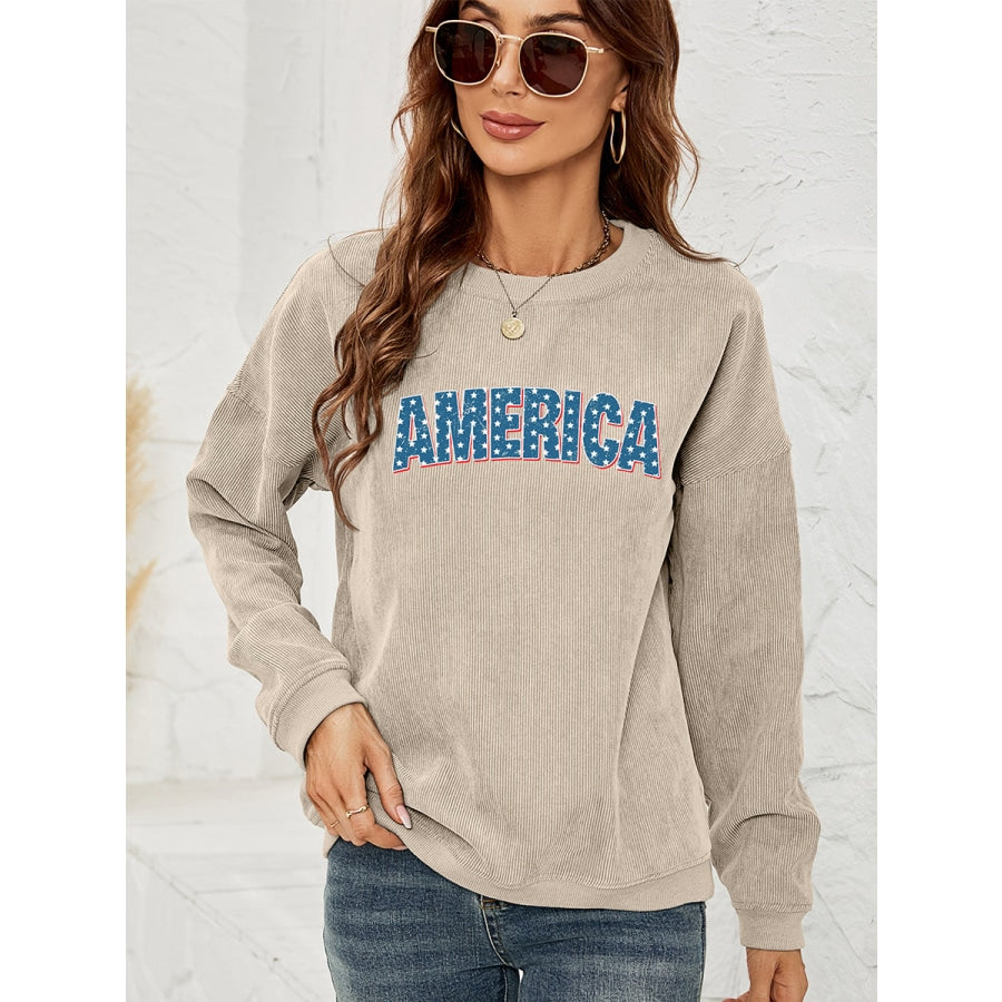 AMERICA Graphic Dropped Shoulder Sweatshirt Sand / S