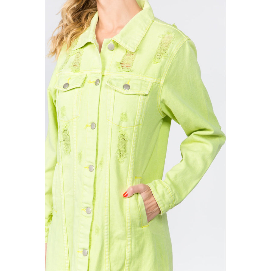 American Bazi Button Up Distressed Denim Dress Apparel and Accessories