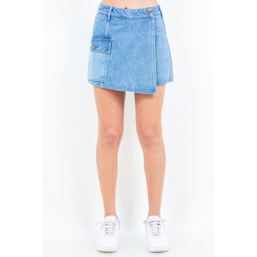 American Bazi Cargo Pocket Denim Skort Blue / S Apparel and Accessories