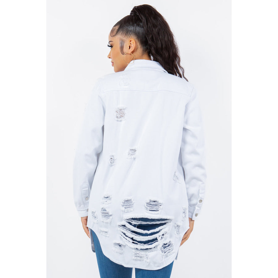 American Bazi Distressed Button Up Long Sleeve Denim Jacket Apparel and Accessories