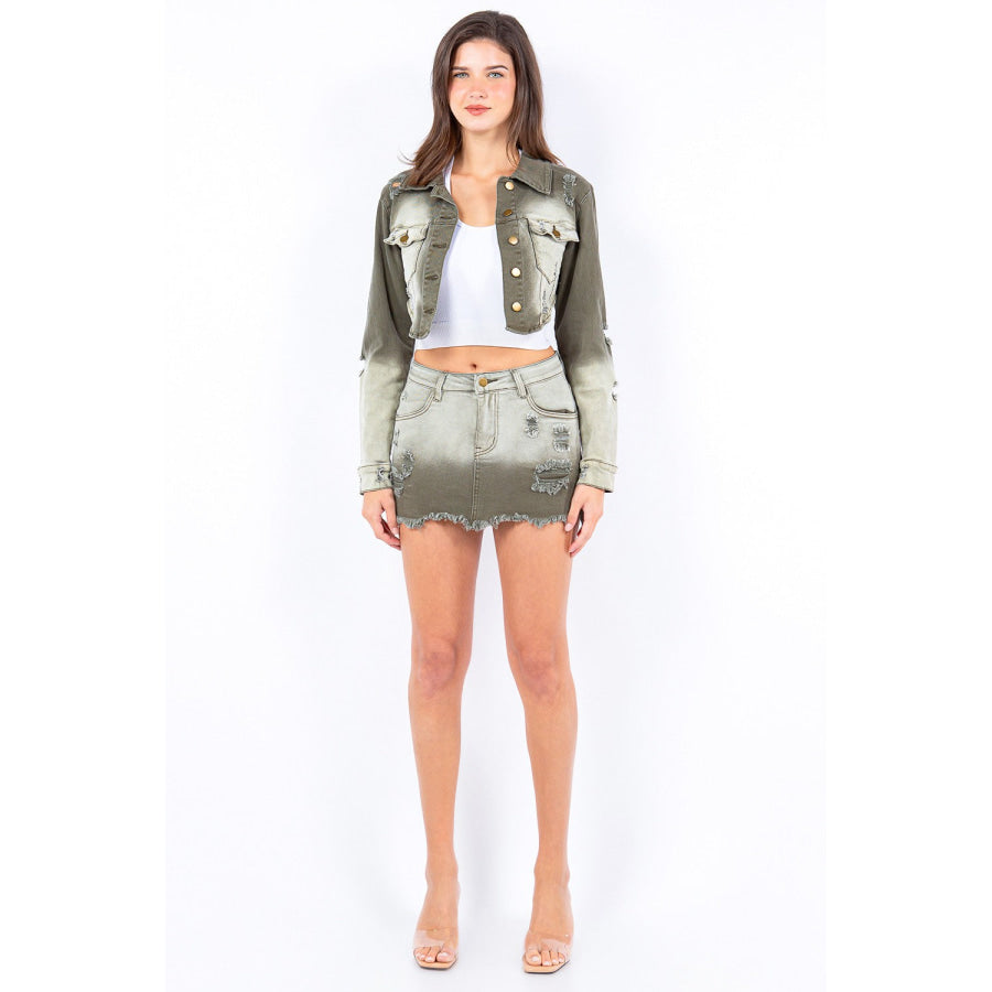 American Bazi Distressed Ombre Washed Cropped Denim Jacket Apparel and Accessories