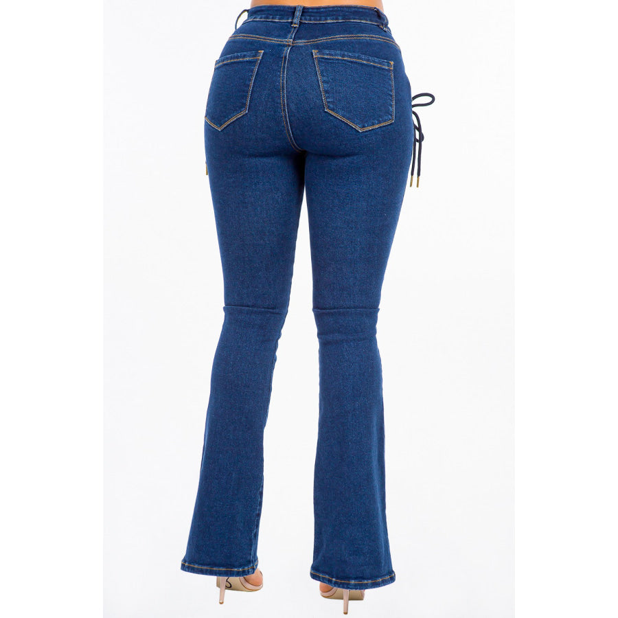 American Bazi High Rise Lace Up Jeans Apparel and Accessories