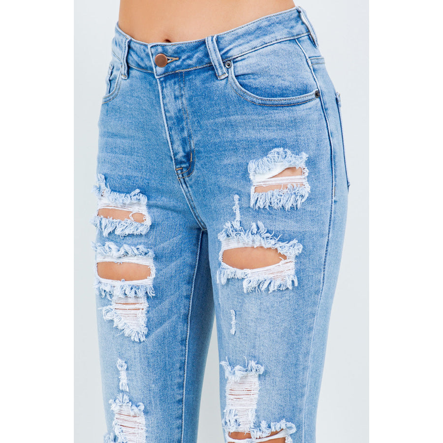 American Bazi High Waist Destroyed Straight Jeans Apparel and Accessories