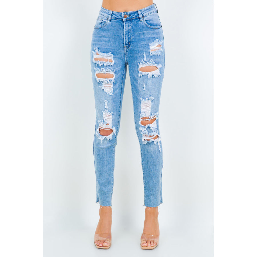 American Bazi High Waist Destroyed Straight Jeans Apparel and Accessories