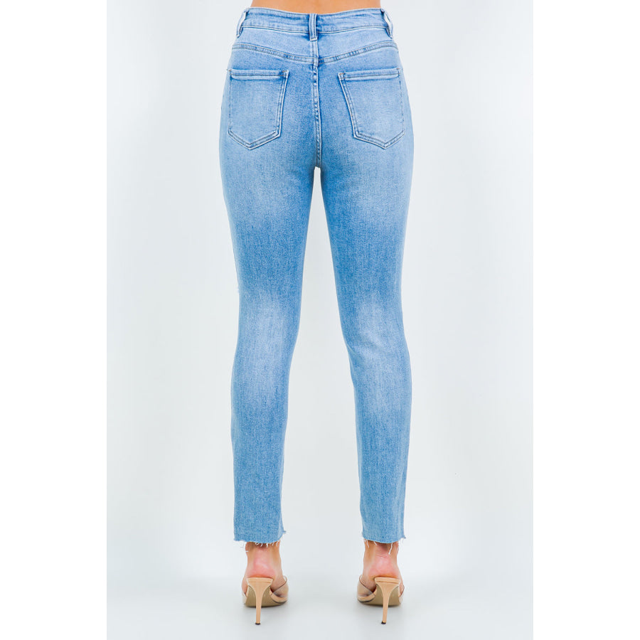 American Bazi High Waist Destroyed Straight Jeans Apparel and Accessories