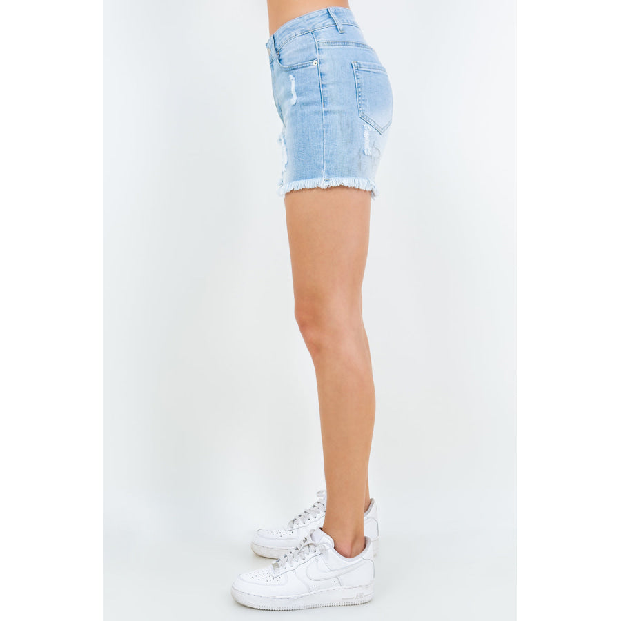 American Bazi High Waist Distressed Frayed Denim Shorts Apparel and Accessories