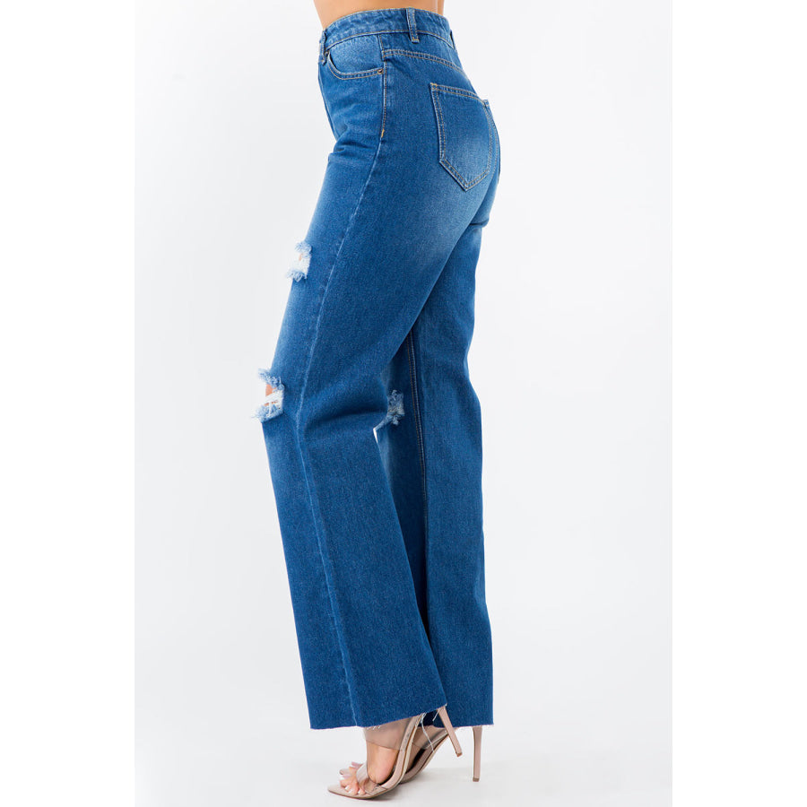 American Bazi High Waist Distressed Wide Leg Jeans Apparel and Accessories