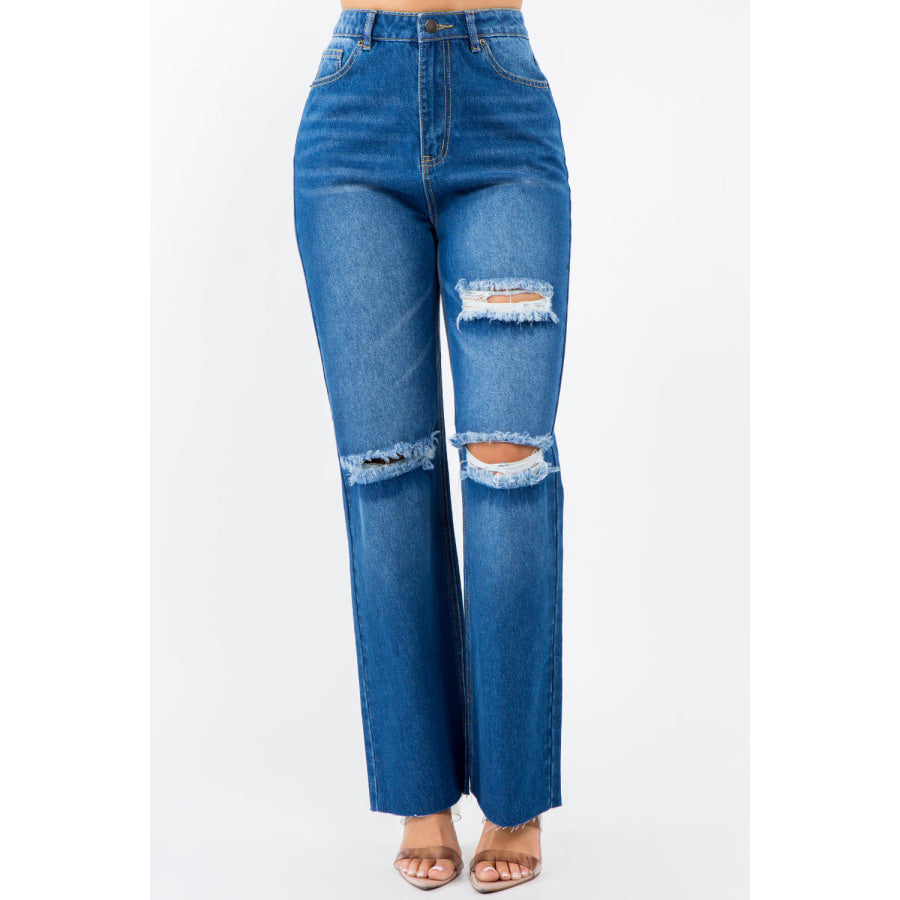 American Bazi High Waist Distressed Wide Leg Jeans Apparel and Accessories