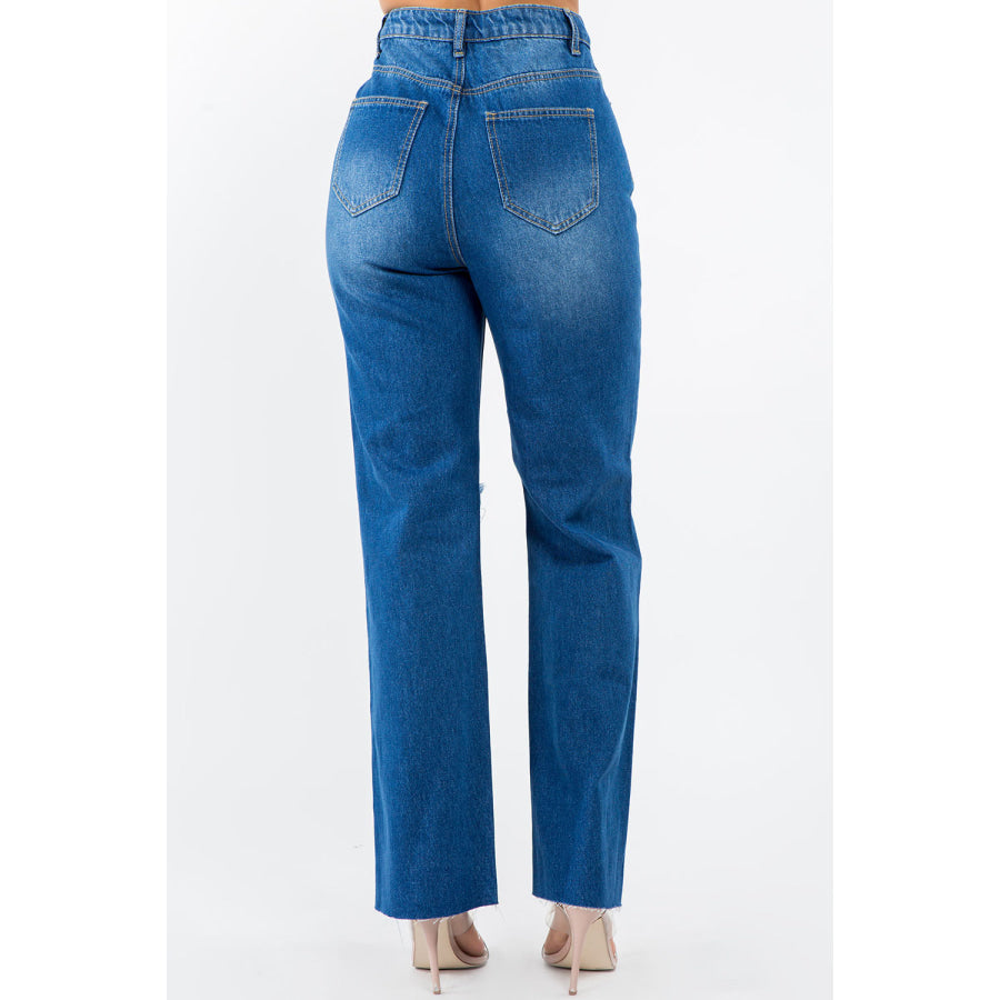 American Bazi High Waist Distressed Wide Leg Jeans Apparel and Accessories