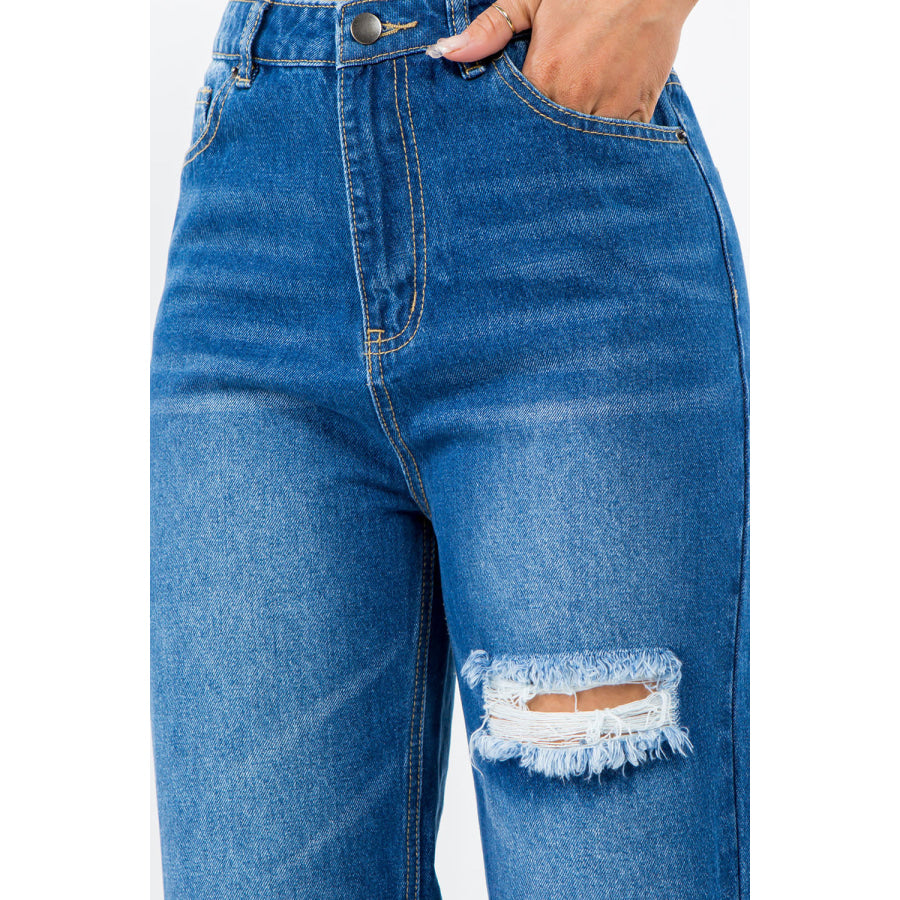 American Bazi High Waist Distressed Wide Leg Jeans Apparel and Accessories