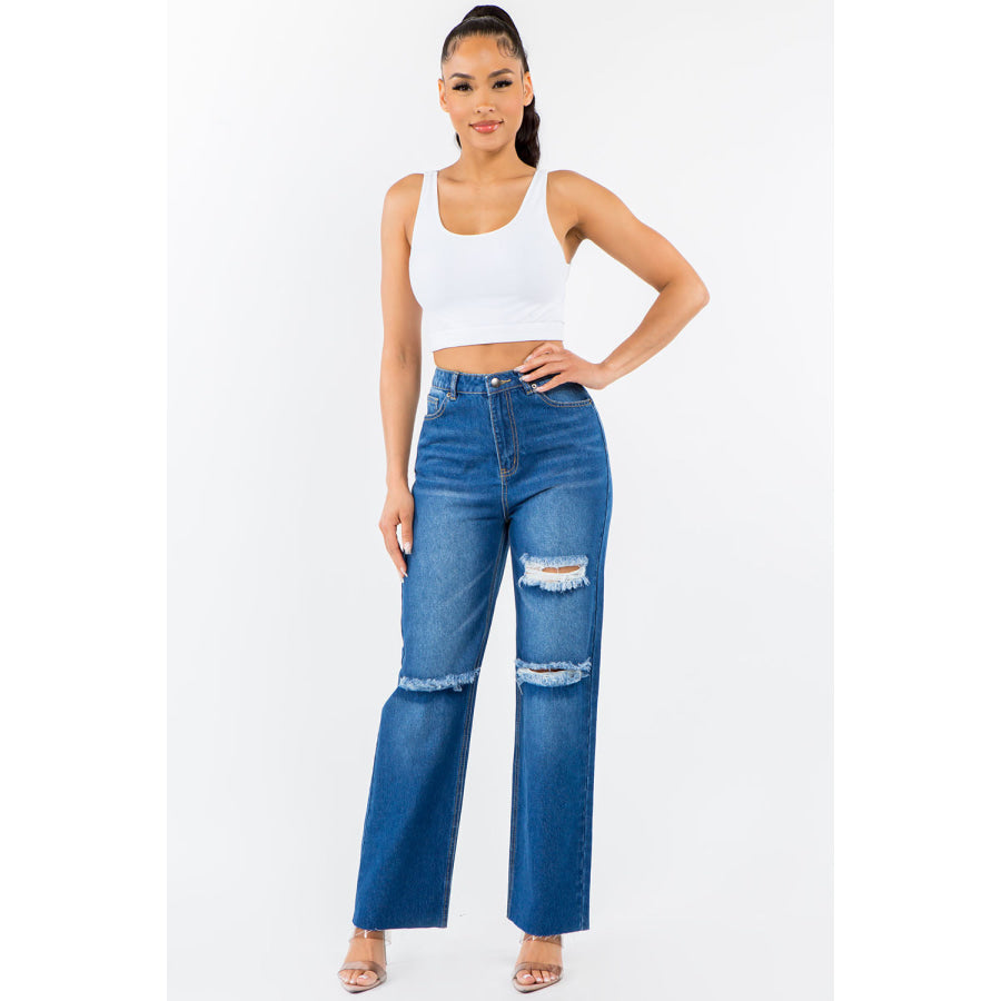 American Bazi High Waist Distressed Wide Leg Jeans Apparel and Accessories