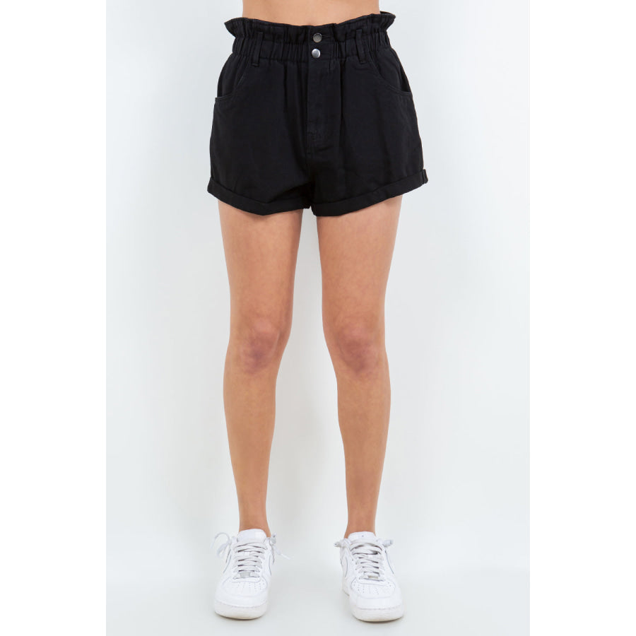 American Bazi High Waist Paper Bag Shorts Black / S Apparel and Accessories