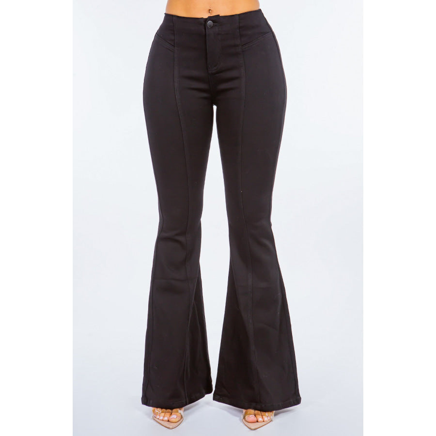 American Bazi High Waist Pull On Flare Jeans Black / S Apparel and Accessories