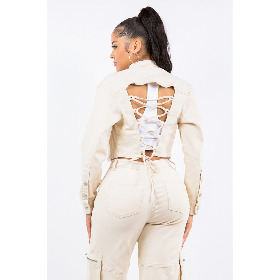 American Bazi Laced Back Cropped Jacket Apparel and Accessories