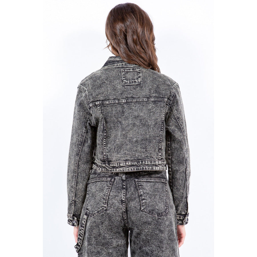 American Bazi Overdyed Bleached Zip Up Cropped Jacket Grey / S Apparel and Accessories