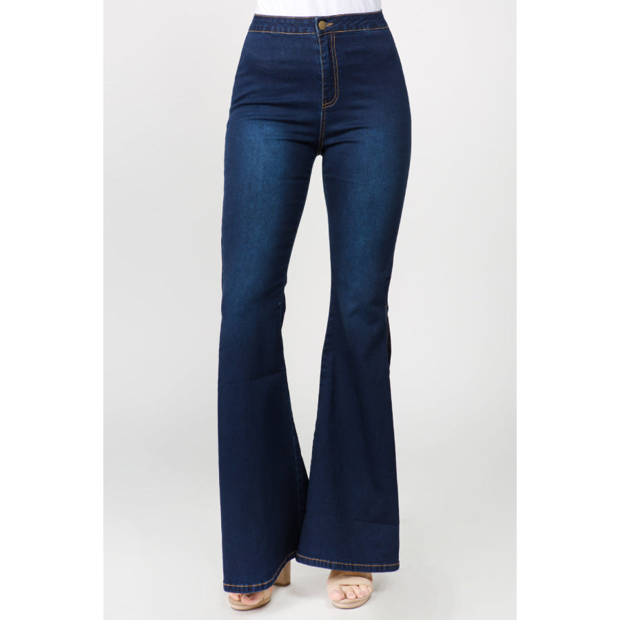 American Bazi Side Slit Flare Jeans DK Blue / S Apparel and Accessories