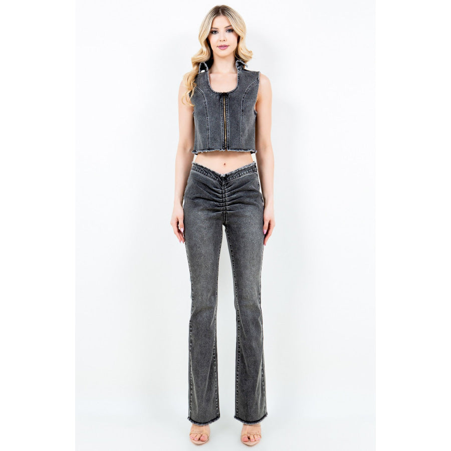 American Bazi V-Cut Ruched Flare Pants Apparel and Accessories