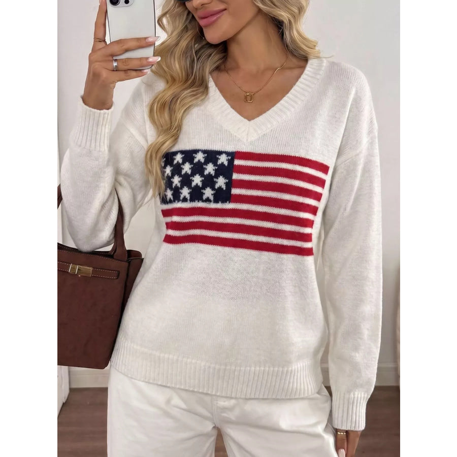 American Flag V-Neck Knit Top Apparel and Accessories