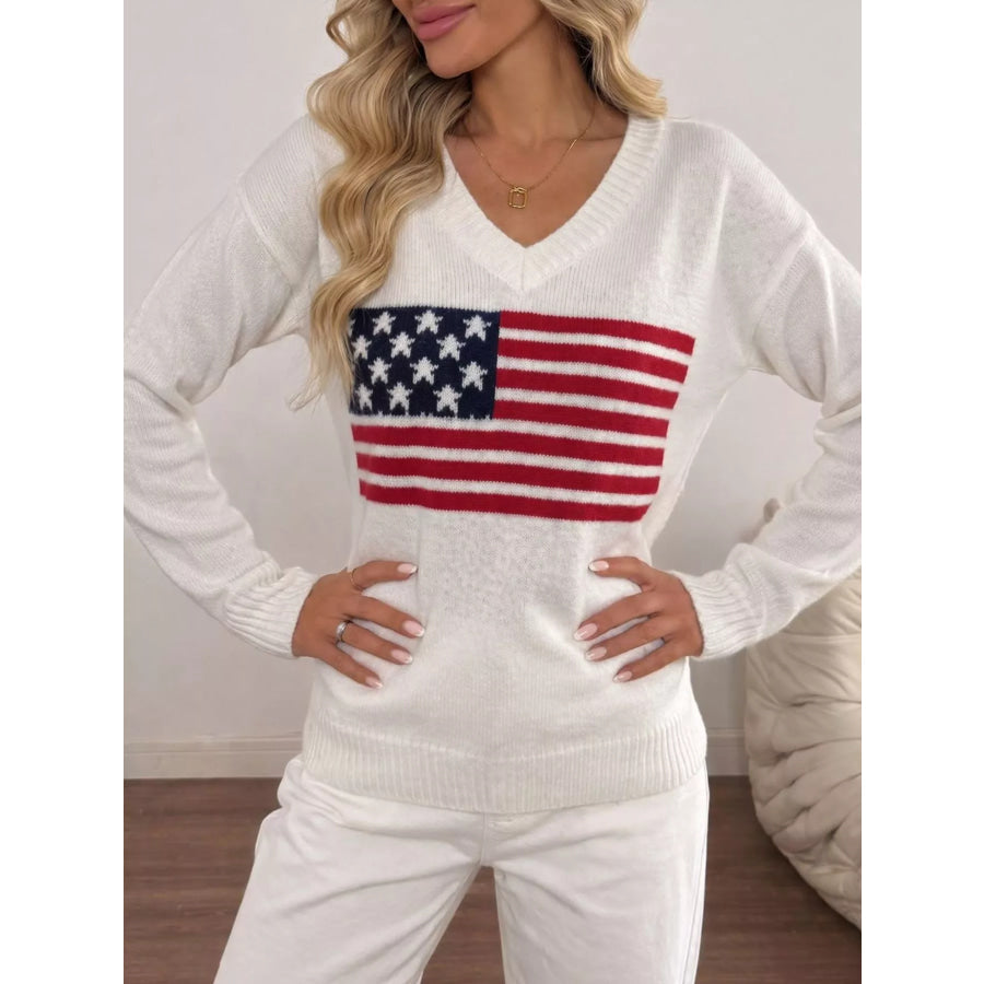 American Flag V-Neck Knit Top Apparel and Accessories