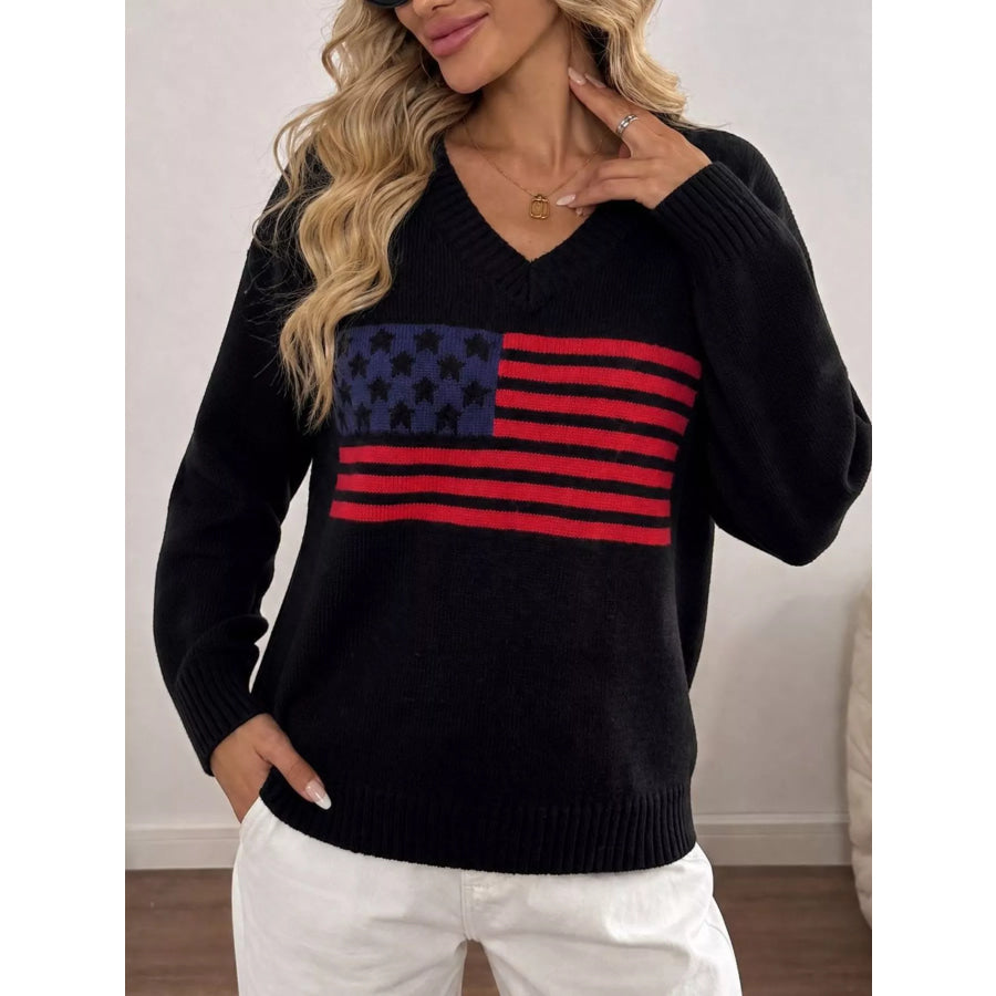 American Flag V-Neck Knit Top Apparel and Accessories