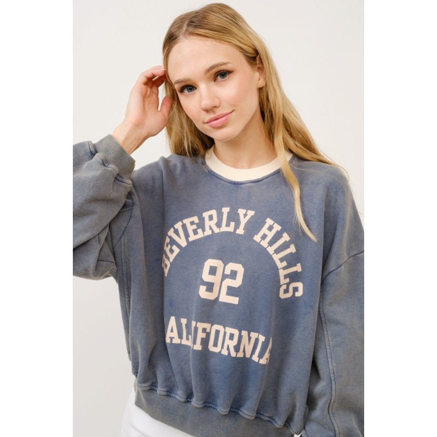 And The Why BEVERLY HILLS 92 CALIFORNIA Contrast Crop Sweatshirt Apparel and Accessories