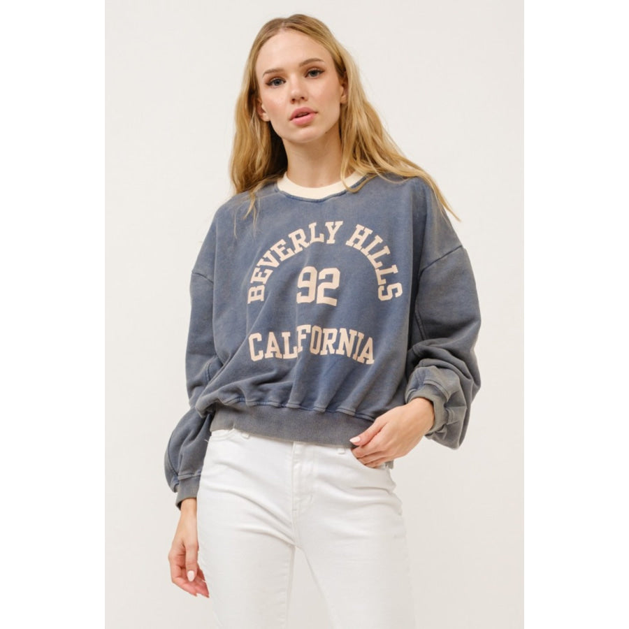 And The Why BEVERLY HILLS 92 CALIFORNIA Contrast Crop Sweatshirt Stone / S Apparel and Accessories