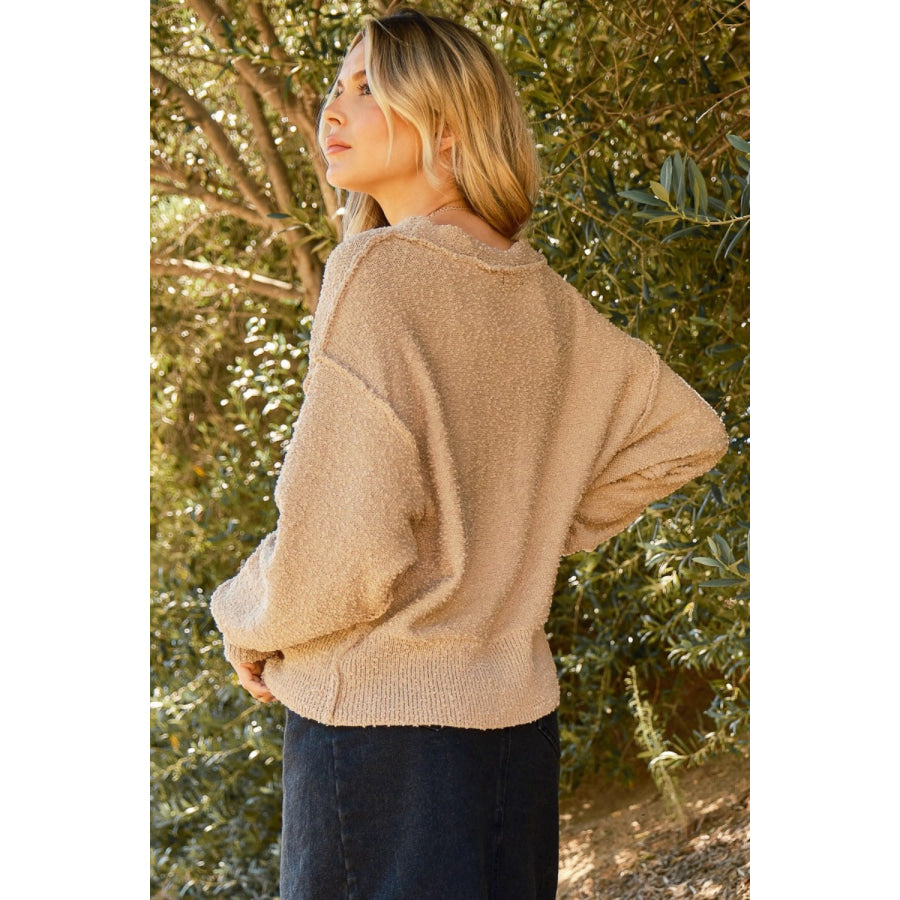 And The Why Button Down Popcorn Sweater Cardigan Taupe / S/M Apparel and Accessories