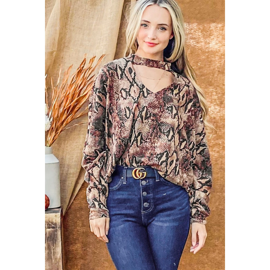 And The Why Choker Neck Dolman Sleeve Snake Print Top Apparel and Accessories