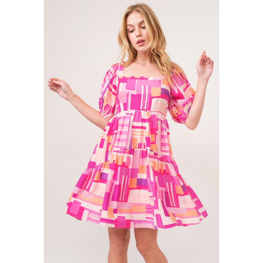And The Why Color Block Puff Sleeve Dress Pink Multi / S Apparel Accessories