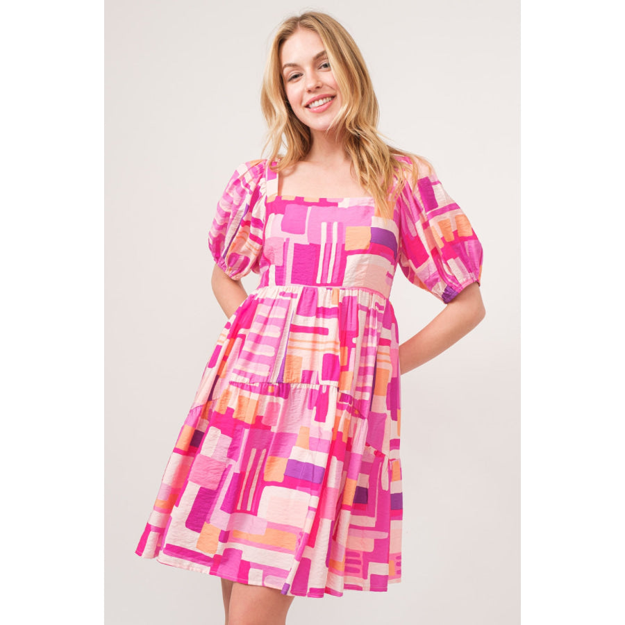 And The Why Color Block Puff Sleeve Dress Pink Multi / S Apparel Accessories